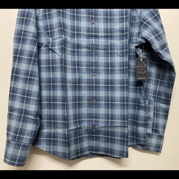 Flag & Anthem Mens Button Up Shirt Plaid Medium Adult Light Blue Navy Stretch - Picture 6 of 13